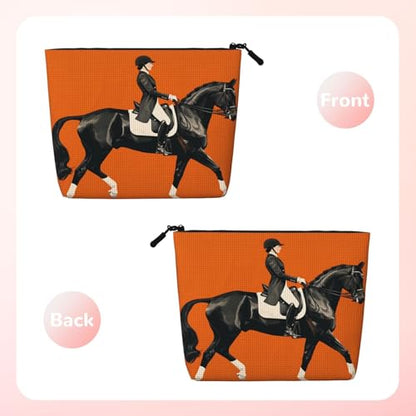 Equestrian Rider On Black Horse Fake Hemp Makeup Bag Travel Bags Toiletry Pouch With Zipper 9.45 X 6.7 In - color: Equestrian Rider On Black Horse