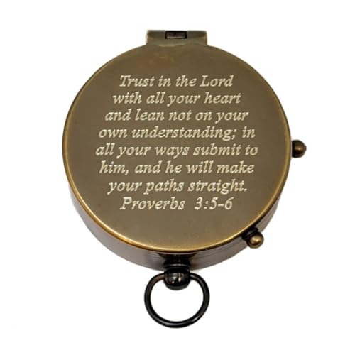 Personalized Compass Gift for Baptism, Confirmation | Religious Keepsake Engraved with Bible Verse | Optional Wood Box with Plaque Available | Gift Box Included - style: Proverbs 3:5-6