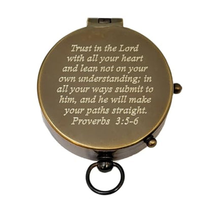 Personalized Compass Gift for Baptism, Confirmation | Religious Keepsake Engraved with Bible Verse | Optional Wood Box with Plaque Available | Gift Box Included - style: Proverbs 3:5-6