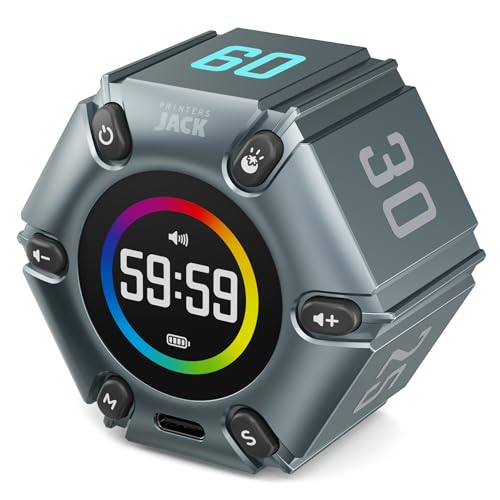 Printers Jack Timer, Visual Pomodoro Timer, Productivity Cube Mute & Vibration & Adjustable Sound Alert, for Office, ADHD, Study, Work, 3/5/10/25/30/60min & Custom Countdown - Iron Gray - color: Iron Gray
