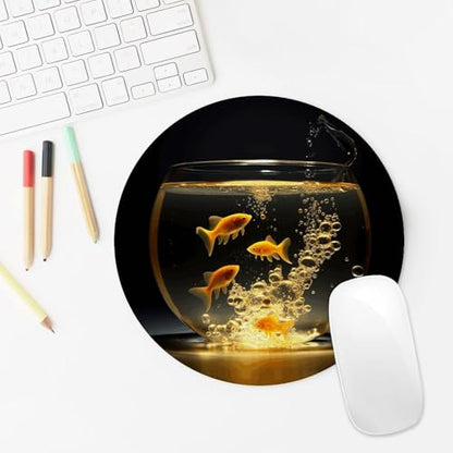 Round Mouse Pad Non-Slip Rubber Base Fish in Fish Tank Comfortable Portable Mousepad Small Mouse Pads for Home Office