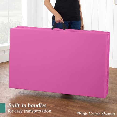 Best Choice Products 10ftx4ftx2in Folding Gym Mat 4-Panel Exercise Gymnastics Aerobics Workout Fitness Floor Mats w/Carrying Handles - color: Dark Pink