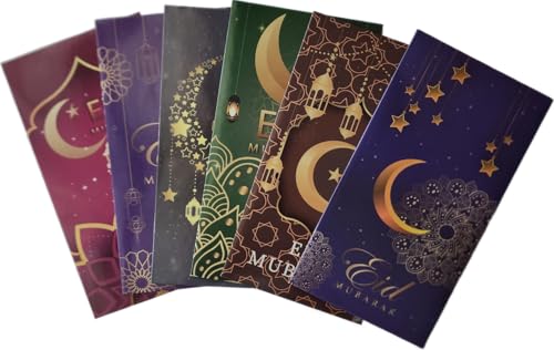 Pack 6 Islam Money Envelopes with 6 Styles AMN-456 Eid Mubarak Arabic Calligraphy Cash Holder for Kids Muslim Eidil Fitr Ramadan Gift (Color Set 3) - color: Color Set 3