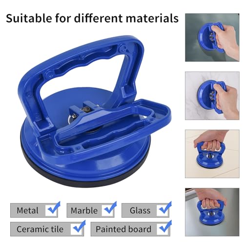 FCHO Glass Suction Cup Heavy Duty Aluminum Vacuum Plate Puller Handle Holder Hooks Duty Galss Lifting/Tile Suction Cup Lifter/Moving Glass/Pad for Lifting (Blue, 2Pack) | Aluminum Single Glass Vacuum Suction Cup With Hooks For Tile Glass Moving Lifting De