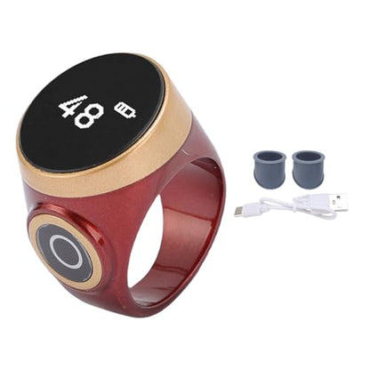GOWENIC Tasbih Counter Prayer, Touch Control Tasbih Smart Ring Count, Digital LCD Zikr Ring for Men Women, Rechargeable Electronic Finger Counter - color: Red