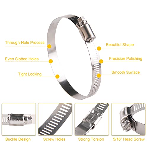 Winlong 3.5'' Stainless Steel Hose Clamps, 8PK SAE 56 Worm Gear Drive Hose Clamps Clamping Range 3 to 4 Inch (76-102mm) for Automotive Plumbing, 3 1/2'', 3 3/4'', 3 1/4'' Clamps - size: SAE#56 (3" ~ 4") 8PK