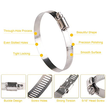 Winlong 3.5'' Stainless Steel Hose Clamps, 8PK SAE 56 Worm Gear Drive Hose Clamps Clamping Range 3 to 4 Inch (76-102mm) for Automotive Plumbing, 3 1/2'', 3 3/4'', 3 1/4'' Clamps - size: SAE#56 (3" ~ 4") 8PK