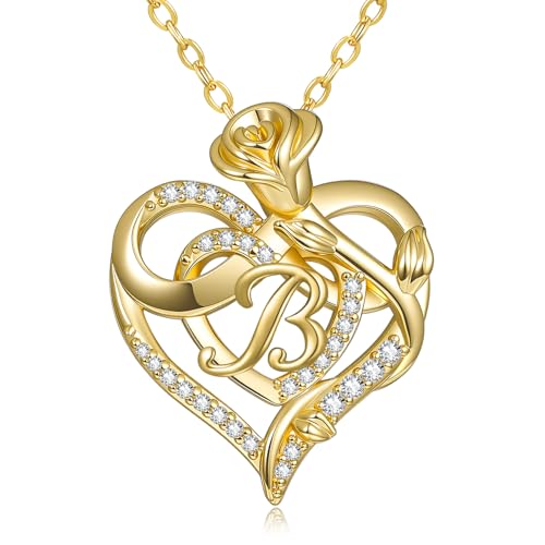14k Gold Plated Heart Initial Necklaces for Women - style: Letter B