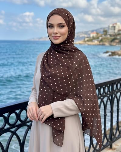 ZGMYC Watercolour Floral Printed Hijab Scarf for Women Soft Modal Cotton Instant Hijab Head Wraps Shawls Long Scarves - color: Brown Polka Dot