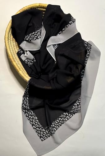 Hijab Modest and Elegant | Beautifully Designed Printed Chiffon Patterns | Muslim Women Head Scarf and Veil - color: Black D
