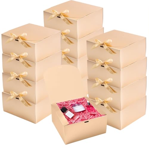 WLUSEAXI 12pack Gift Boxes with Lids,Gift Boxes Bulk with Ribbon,Bridesmaid Proposal Box for Presents Kraft Paper Gift Boxes for Wedding,Christmas,Halloween,Baby Shower - color: Gold