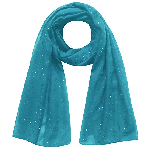 Lina & Lily Solid Shimmer Sparkle Glitters Sheer Maxi Shawl Scarf Hijab Lightweight - color: #13 Light Teal