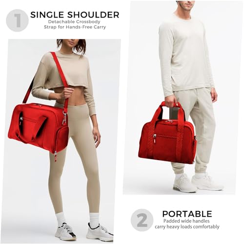 SeaRock 14 inch Small Gym Bag for Men & Women, Mini Duffle Bag with Shoe Compartment, Carry On Duffel Bag for Travel Sports, Red - color: Red