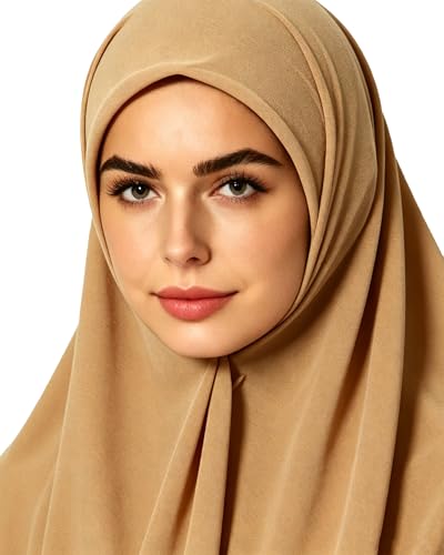 Lina & Lily Premium Chiffon Hijab Head Scarf Shawl Wrap for Muslim Women Square 58'' x 58'' - color: Camel