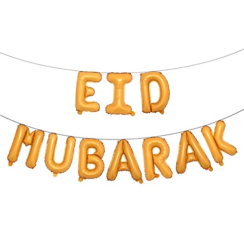16inch Rose Gold Eid MUBARAK Foil Balloons Party Decoration Supplies Ramadan Decoration Gold EID Balloons For Muslim EID Ballon (EID Orange) - color: Eid Orange