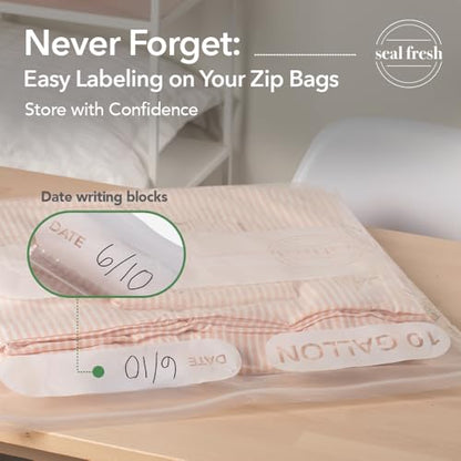 Seal Fresh 10 Gallon Large Plastic Storage Bags – 24" x 24" (15 Count) – Reusable XXL Extra Large Clear Jumbo Zip Bags with Sealable Zipper Top For Clothes, Travel, Moving - size: 10 Gallon - 15 Pack