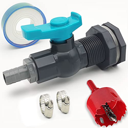 Rain Barrel Spigot PVC Faucet Kit Water Diverter Kit with Bulkhead Fitting, Ball Valve, Garden Hose Barb(20mm) Adapter, Pipe Clamps, Thread Tape, Hole Saw(for 20mm ID Hose) - size: For 20mm ID hose