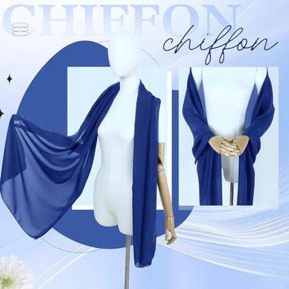 Chiffon Scarf,Soft Breathable Chiffon Shawls and Wraps,Silky Women's Hijab for Evening Dresses Wedding Bridal Scarves - color: Royal Blue, size: 67 x 28 inches