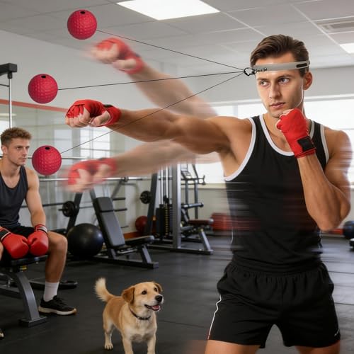 Boxing Reflex Ball, Wearable Fitness Gear, 6in Training Reaction Tool, Silicone Headband Material SPU Detail, Boxing Ball with Adjustable Strap, Living Room Bedroom Gym Men Women Teens Use - color: red hard ball