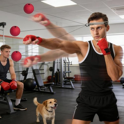 Boxing Reflex Ball, Wearable Fitness Gear, 6in Training Reaction Tool, Silicone Headband Material SPU Detail, Boxing Ball with Adjustable Strap, Living Room Bedroom Gym Men Women Teens Use - color: red hard ball