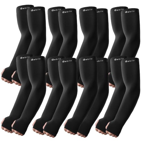 Bebila Arm Sleeves with Thumb Hole for Men Women, Sun Protection UV Cooling Sleeves Outdoor - color: 8 Black, size: X-Large