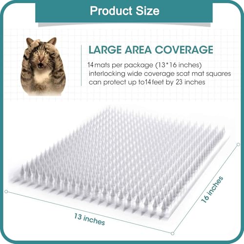 14 Pack Cat Deterrent Outdoor/Indoor Scat Mat, Pet Deterrent Training Mats, Keep Cats/Dogs Away Plastic Mats with Spikes, 23 Sq.ft, 16 x 13 Inches - size: 14 Mats