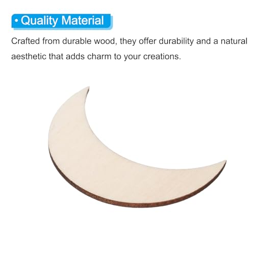 PATIKIL 2''x0.6" Wooden Moon, 10 Pack Unfinished Wood Moon Blank Wooden Cutouts Ornaments Natural Wood Pieces for Christmas Party Craft Projects - size: 2''x0.6"
