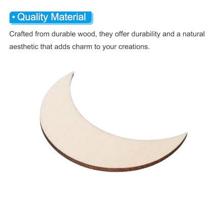 PATIKIL 2''x0.6" Wooden Moon, 10 Pack Unfinished Wood Moon Blank Wooden Cutouts Ornaments Natural Wood Pieces for Christmas Party Craft Projects - size: 2''x0.6"