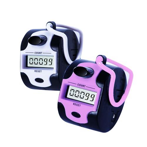 TESEAS Handy Counter Click Manual Digital clicker Stitch Tally Counters Finger Mechanical Palm Handheld Pitch 5-Digit Electronic Display Click Counter Number Count for Row, People, Golf Lap - style: 2pc pink white