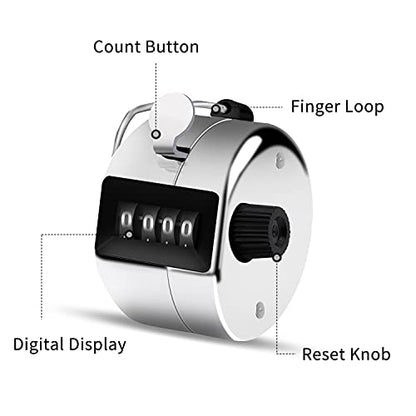 Eliamo 12 Pcs Hand Tally Counter 4-Digit Lap Counter Clicker, Manual Mechanical Handheld Pitch Click Counter with Finger Ring for School Golf & Knitting Row Croche - color: Silver