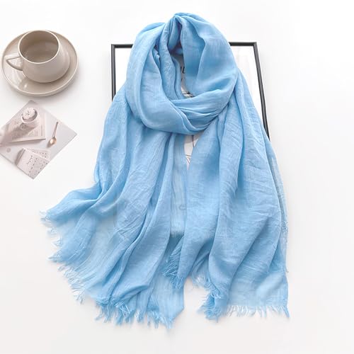 Extra Large Cotton Linen Shawl Wrap for Women, Elegant Scarf with UV Protection Breathable Lightweight Head Cover Hijab - color: Blue