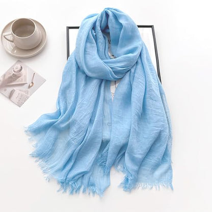 Extra Large Cotton Linen Shawl Wrap for Women, Elegant Scarf with UV Protection Breathable Lightweight Head Cover Hijab - color: Blue