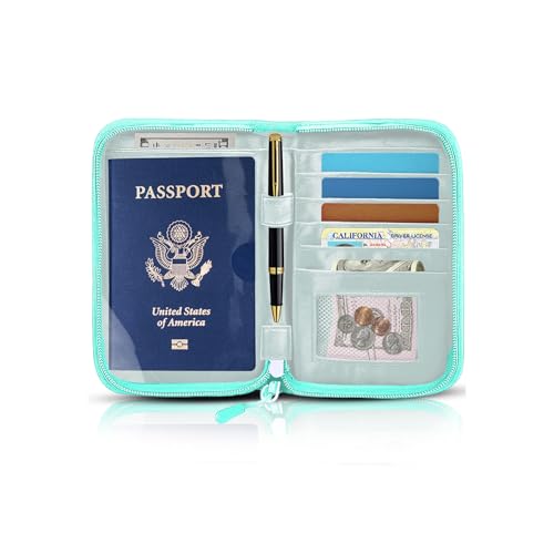 Passport Holder for Travel, RFID Blocking Wallet for Couples Men and Family - color: Green