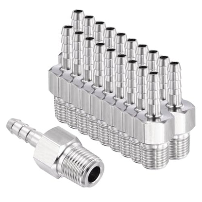 HARFINGTON 20pcs 3/16" to 1/8" NPT Male Stainless Steel Hex Bars Hose Barb Fitting Metals Splicer Mender for 3D Printing, Air Compressor, CNC Machine, Dies