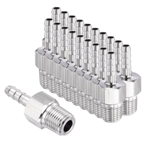 HARFINGTON 20pcs 3/16" to 1/8" NPT Male Stainless Steel Hex Bars Hose Barb Fitting Metals Splicer Mender for 3D Printing, Air Compressor, CNC Machine, Dies - size: 3/16" Barb To 1/8" NPT Male