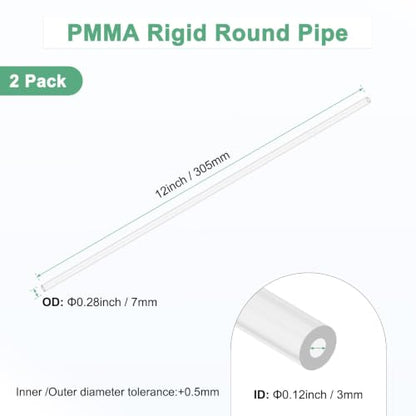 M METERXITY 2-Pack Clear Rigid Acrylic Pipe, 3mm[0.12"] ID x 7mm[0.28"] OD Plastic Round Tube for Water Cooling System/Lamps/Fountains/Aquariums/Display Stand, Acrylic Tubing [305mm/12IN] - size: 3mm ID x 7mm OD