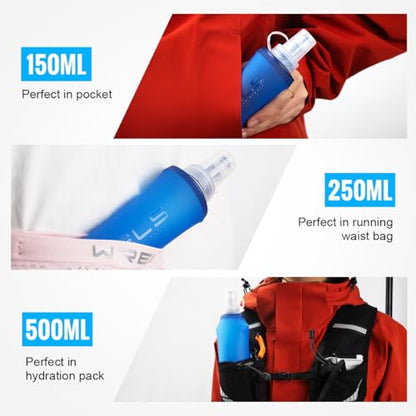 WRELS TPU Collapsible Soft Flask,Lightweight PBA Free Folding Running Water Bottles,Leakproof Durable Hydration Flask for Outdoors (250ml/8.45oz-2 Packs-White) - color: 250ml/8.45oz-2 Packs-White