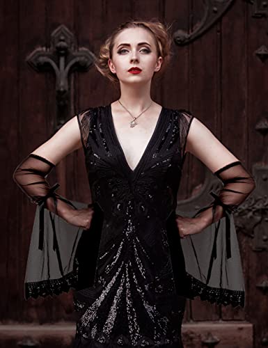L'VOW Women's 1 Pair Gothic Black Lace Sleeves Witch Gloves Victorian Lace Arm Sleeve Vampire Accessory - color: B Black