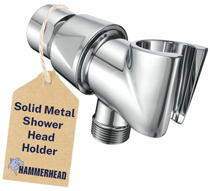 HammerHead Showers® Solid Metal Handheld Shower Head Holder - Chrome - Adjustable Shower Wand Holder with Wall Hook Bracket and Pivot Ball - Hand Held Shower Head Holder - Shower Hose Holder - color: Chrome