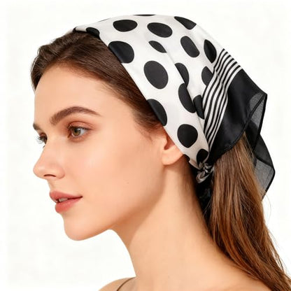 1950s 27.5 Inch Polka Dots Silk Head Scarf for Women Satin Hair Neck Scarf Wrap Lightweight Bandana