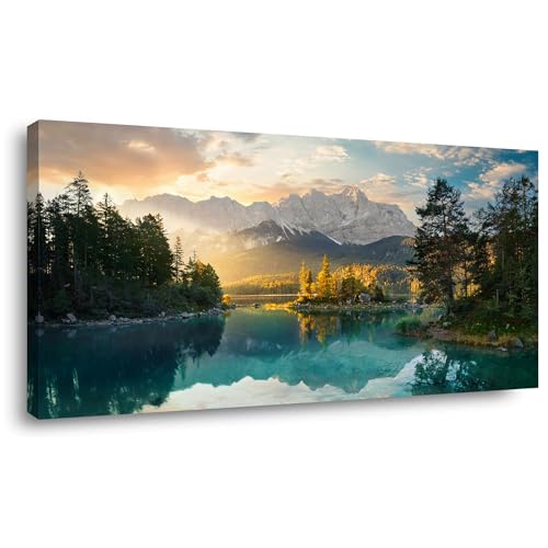 Palderwallart Beautiful Lakeside Forest Landscape Wall Art for Living Room Office Nature Calming Scenery Colorful Sunrise Sunset Painting Prints Summer Scenic Canvas Artwork Dining (20x40 Inches) - color: Colorful Sunrise Sunset Wall Art(Y873), size: 40"L