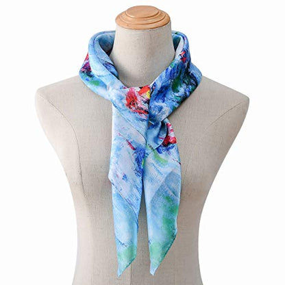 100% Mulberry Silk Scarf-Printed or Solid Color 35” Square Large Silk Hair Head Wrap Scarf With Gift Box Package - color: I Pattern: Blooming Candock