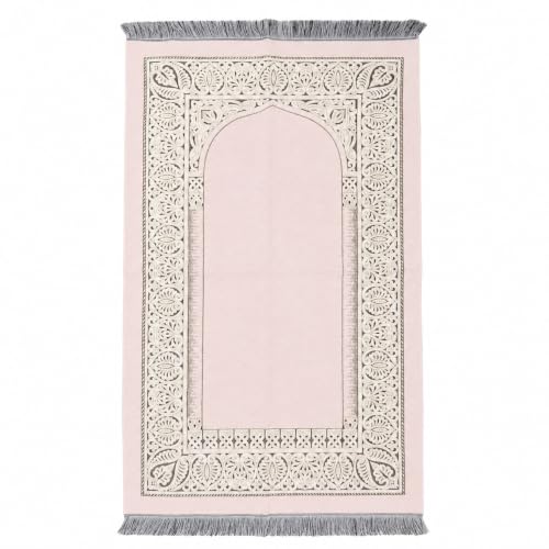 Luxury Islamic Prayer Mat - Elegant Woven Janamaz Rug with Traditional Anatolian Motif and Tassels - Premium Soft Muslim Prayer Carpet for Namaz, Thick Sajadah, Eid & Ramadan Gift (Light Pink) - color: Light Pink