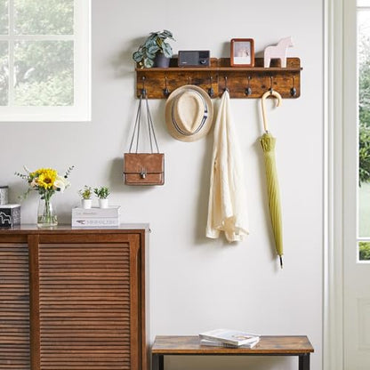 31.5" Coat Rack Wall Mount with Shelf and 8 Hooks, Rustic Brown, HWS006H-2 | 2 Pack Coat Hooks Key Holder Wall Mount, Wood Wall Mounted Coat Rack with Wall Hooks for Hanging, Towel Hooks for Bathroom - color: Rustic Brown