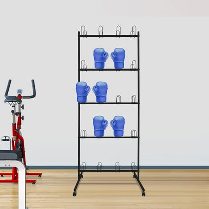 5-Tier Boxing Gloves Drying Rack, Boxing Glove Storage Stand with Universal Wheels, Metal Boxing Glove Drying Display Rack, Boxing Glove Stand Floor Standing, Holds 20 Pair of Gloves - color: Black
