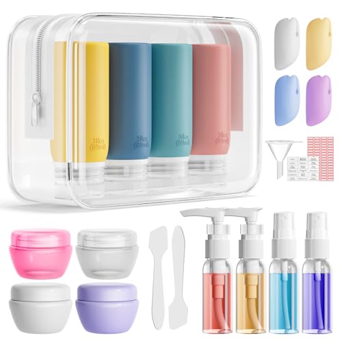 Muslish 21 Pack Travel Bottles for Toiletries, Leak-Proof TSA Compliant Silicone Travel Size Containers for Shampoo and Conditioner, BPA Free with Toiletry Bag (Yellow) - color: Yellow