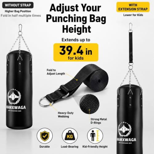 Kids Punching Bag Set Unfilled, Hanging Boxing Bag Kickboxing Bag with Boxing Gloves, Kids Boxing Set for 3-12 Years, for Youth Karate Muay Thai Kick Taekwondo Training
