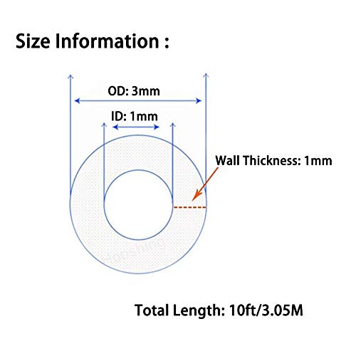 Hooshing Silicone Tubing 1mm ID x 3mm OD 10 Ft Food Grade Rubber Hose | High Temp Pure Silicone Tube, For Home Brewing, Beer Line, Wine Making, Water Pump Transfer - size: 1mm ID x 3mm OD, style: 10 Ft/3.05M