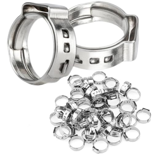 50Pcs 15mm-17.5mm （1/2"）Single Ear Hose Clamp Hose Crimp Clamps Ear Crimp Rings Ear Stepless Hose Clamp Pinch Clamps for Hose Pipe Clamp Tools (1/2inch) - size: 1/2inch