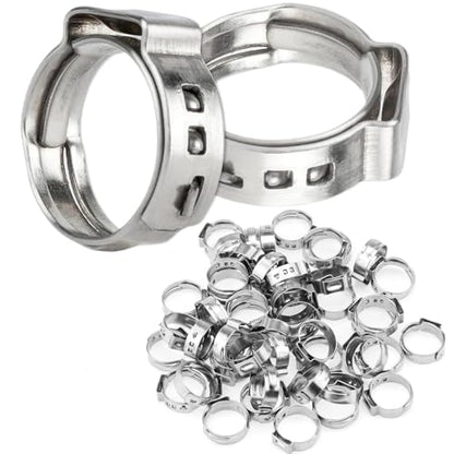 50Pcs 15mm-17.5mm （1/2"）Single Ear Hose Clamp Hose Crimp Clamps Ear Crimp Rings Ear Stepless Hose Clamp Pinch Clamps for Hose Pipe Clamp Tools (1/2inch) - size: 1/2inch
